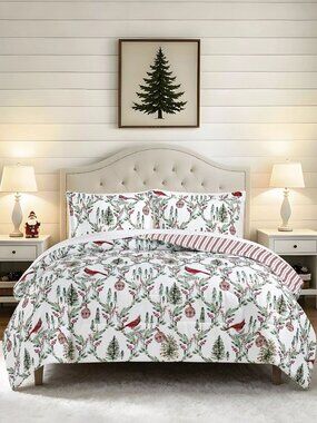 FAIRFIELD SQUARE Holiday Pine Cardinal Reversible Microfiber NWT